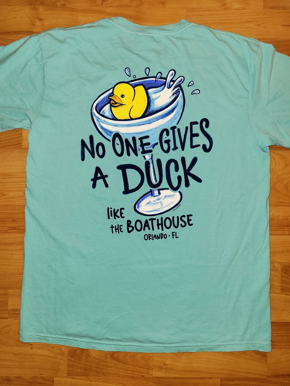 No One Gives a Duck Funny Promo Graphic Rubber Ducky Tee, Light Teal Large